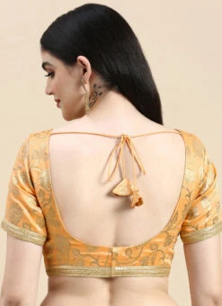 Peach Brocade Half Sleeve Blouse Festive Wear -Indo Clothing Shop peach brocade half sleeve blouse BLBS02210826 b