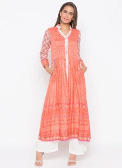 Peach Cotton Palazzo Set Party Wear -Indo Clothing Shop peach cotton palazzo set krsmnkc2009 u