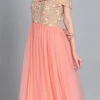 Peach Embroiderd Flap Style Flared Gown Party Wear
