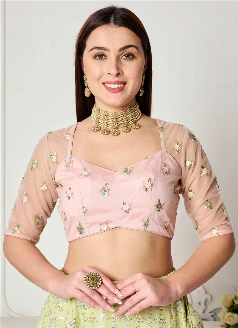 Peach Embroidered Net Blouse Festive Wear 4 Peach Embroidered Net Blouse Festive Wear - Image 4