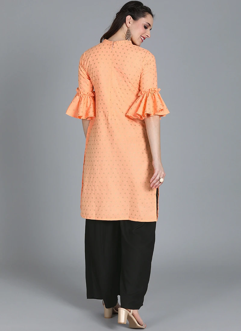 Peach Foil Printed Pleat Style Kurta Set After Six Wear 4 Peach Foil Printed Pleat Style Kurta Set After Six Wear - Image 4