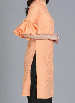 Peach Foil Printed Pleat Style Kurta Set After Six Wear