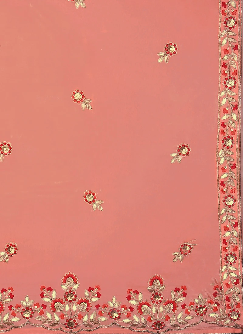 Peach Gota Work Embroidered Duppata Party Wear 4 Peach Gota Work Embroidered Duppata Party Wear - Image 4