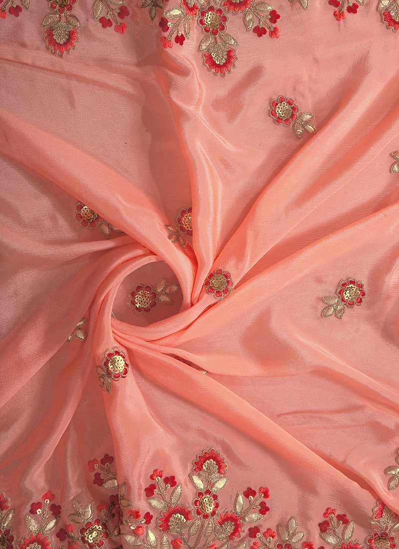 Peach Gota Work Embroidered Duppata Party Wear 3 Peach Gota Work Embroidered Duppata Party Wear - Image 3