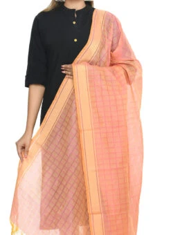 Peach Handloom Cotton Weaving Work Dupatta Work Wear