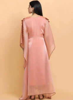 Peach Handpainted Kaftan Set Party Wear -Indo Clothing Shop peach handpainted kaftan set kfdasct2 b