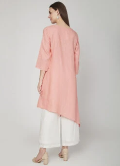 Peach Linen Kurta Palazzo Set Work Wear -Indo Clothing Shop peach linen kurta palazzo set krsdvcsvts07 b
