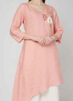Peach Linen Kurta Palazzo Set Work Wear