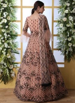 Peach Net Anarkali Gown Party Wear 7 Peach Net Anarkali Gown Party Wear -Indo Clothing Shop peach net anarkali gown bgwsshs4201 b