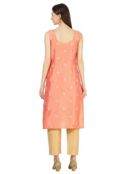 Peach Taffeta Silk Embroidery Kurta Straight Pant Set Party Wear -Indo Clothing Shop peach taffeta silk embroidery kurta straight pant set krskinf9900509 b