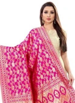 Pink Art Silk Benarasi Dupatta Party Wear -Indo Clothing Shop pink art silk benarasi dupatta dusli105rp b