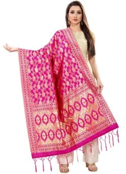 Pink Art Silk Benarasi Dupatta Party Wear -Indo Clothing Shop pink art silk benarasi dupatta dusli105rp u