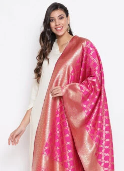 Pink Art Silk Dupatta Festive Wear -Indo Clothing Shop pink art silk dupatta dpsli103rp b