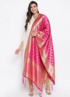 Pink Art Silk Dupatta Festive Wear -Indo Clothing Shop pink art silk dupatta dpsli103rp u