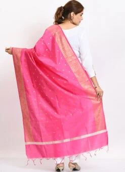 Pink Banarasi Silk Weaving Work Dupatta Work Wear -Indo Clothing Shop pink banarasi silk weaving work dupatta dpdmimfd177 b