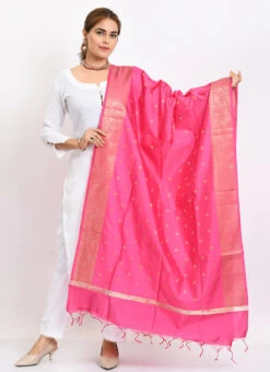 Pink Banarasi Silk Weaving Work Dupatta Work Wear -Indo Clothing Shop pink banarasi silk weaving work dupatta dpdmimfd177 u