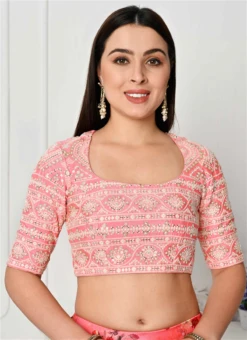 Pink Chinon Embroidered Blouse Festive Wear -Indo Clothing Shop pink chinon embroidered blouse BLBS02307617 b