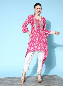 Pink Cotton Printed Kurta Dhoti Set After Six Wear -Indo Clothing Shop pink cotton printed kurta dhoti set krsmz276733pi u