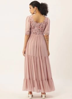 Pink Digital Printed Gathers Dress After Six Wear -Indo Clothing Shop pink digital printed gathers dress DRBS02110847 b