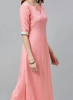 Pink Embroidered Calf Length Kurta Set After Six Wear