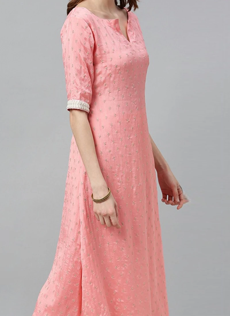 Pink Embroidered Calf Length Kurta Set After Six Wear 1 Pink Embroidered Calf Length Kurta Set After Six Wear