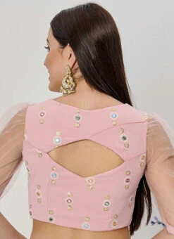 Pink Embroidered Ruched Pattern Style Blouse Wedding Wear -Indo Clothing Shop pink embroidered ruched pattern style blouse BLBS02307598 b