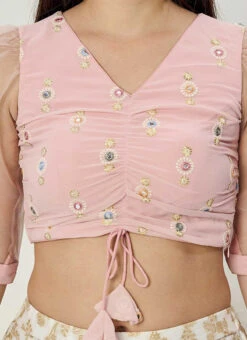 Pink Embroidered Ruched Pattern Style Blouse Wedding Wear