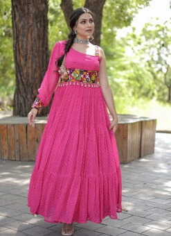 Pink Faux Georgette Gown After Six Wear -Indo Clothing Shop pink faux georgette gown bgwrsacw8887 u