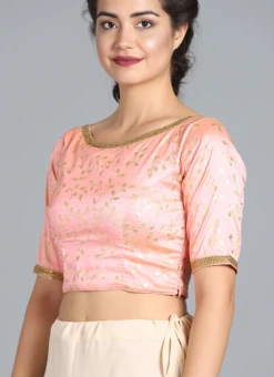 Pink Foil Printed Matka Silk Blouse Festive Wear -Indo Clothing Shop pink foil printed matka silk blouse BLBS02209607 b