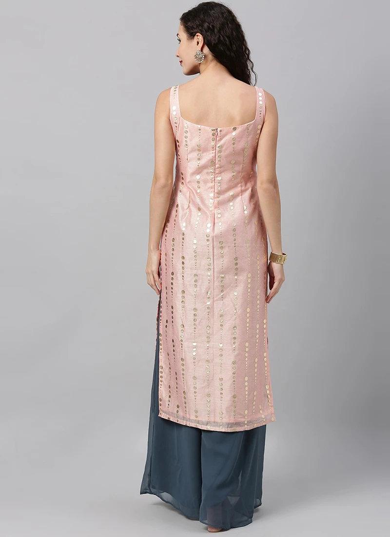 Pink Foil Printed N Blue Georgette Kurta Sets Festive Wear 4 Pink Foil Printed N Blue Georgette Kurta Sets Festive Wear - Image 4
