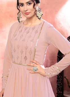 Pink Georgette Anarkali Gown Party Wear