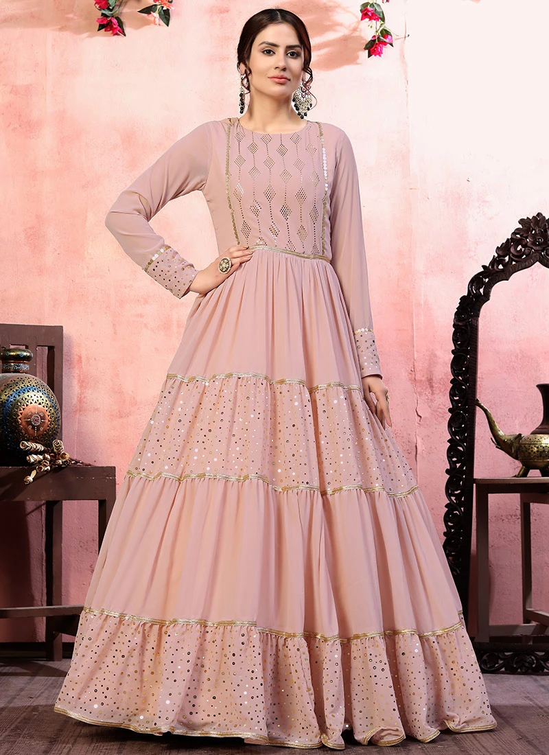 Pink Georgette Anarkali Gown Party Wear 3 Pink Georgette Anarkali Gown Party Wear - Image 3