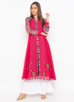 Pink Georgette Digital Printed Kurta Palazzo Set After Six Wear -Indo Clothing Shop pink georgette digital printed kurta palazzo set krsmnc2082ks u