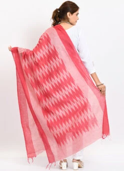 Pink Handloom Cotton Ikkat Printed Dupatta Work Wear -Indo Clothing Shop pink handloom cotton ikkat printed dupatta dpdmimfd141 b