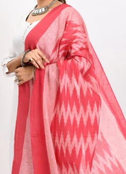 Pink Handloom Cotton Ikkat Printed Dupatta Work Wear
