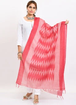 Pink Handloom Cotton Ikkat Printed Dupatta Work Wear -Indo Clothing Shop pink handloom cotton ikkat printed dupatta dpdmimfd141 u