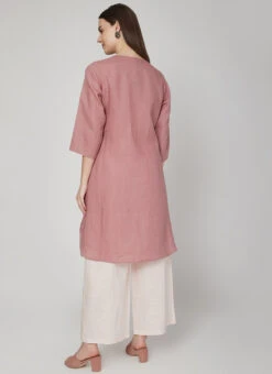 Pink Linen Kurta Palazzo Set Work Wear 7 Pink Linen Kurta Palazzo Set Work Wear -Indo Clothing Shop pink linen kurta palazzo set krsdvcsvts04 b