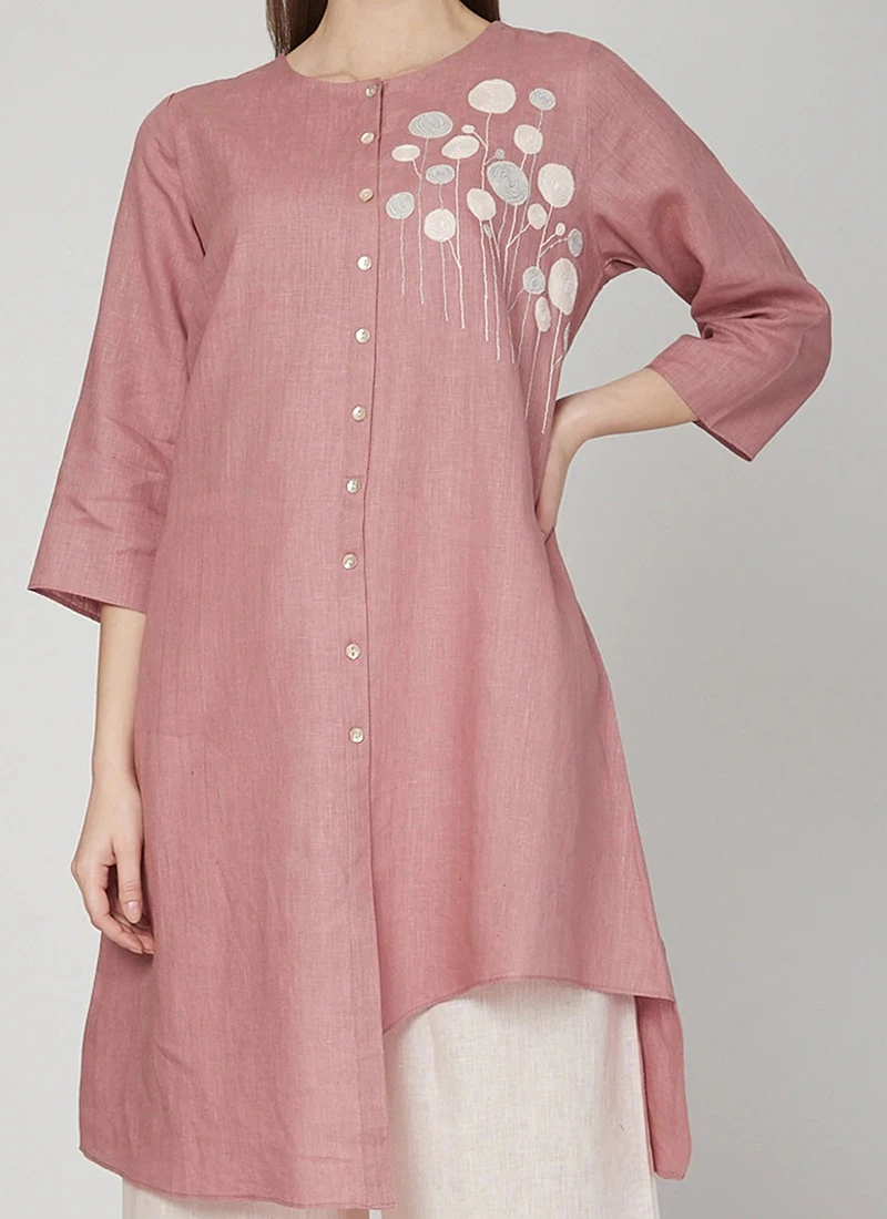 Pink Linen Kurta Palazzo Set Work Wear 1 Pink Linen Kurta Palazzo Set Work Wear