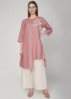 Pink Linen Kurta Palazzo Set Work Wear 6 Pink Linen Kurta Palazzo Set Work Wear -Indo Clothing Shop pink linen kurta palazzo set krsdvcsvts04 u