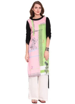 Pink N Green Printed Kurta Palazzo Set After Six Wear -Indo Clothing Shop pink n green printed palazzo set krsssi3514 u