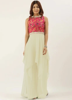 Pink N Off White Floor Length Palazzo Set Festive Wear -Indo Clothing Shop pink n off white floor length palazzo set KSBS02207373 b