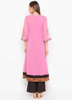 Pink N Red Georgette Embroidered Kurta Palazzo Set After Six Wear -Indo Clothing Shop pink n red georgette embroidered kurta palazzo set krsmnc1943ks b