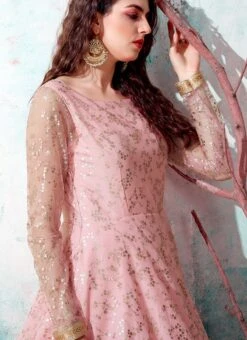 Pink Net Anarkali Gown Party Wear