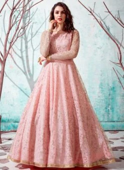 Pink Net Anarkali Gown Party Wear -Indo Clothing Shop pink net anarkali gown bgwrsom4532 u