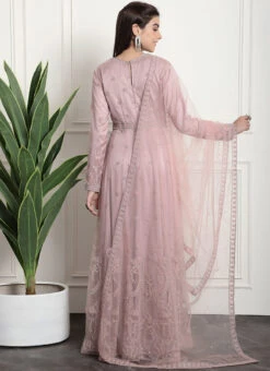 Pink Net Embroidered And Stones Gown Party Wear -Indo Clothing Shop pink net embroidered and stones gown bgwrssls4016 b