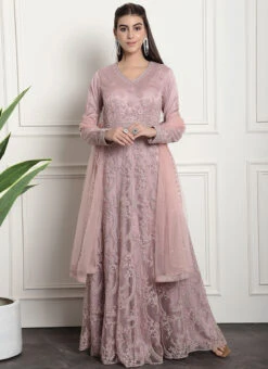Pink Net Embroidered And Stones Gown Party Wear -Indo Clothing Shop pink net embroidered and stones gown bgwrssls4016 u