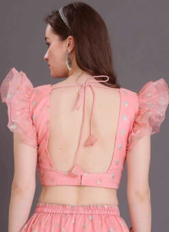 Pink Organza Jacquard Blouse Festive Wear 7 Pink Organza Jacquard Blouse Festive Wear -Indo Clothing Shop pink organza jacquard blouse BLBS02309141 b