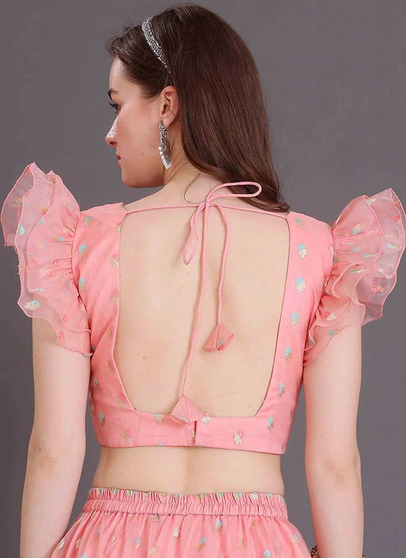 Pink Organza Jacquard Blouse Festive Wear 4 Pink Organza Jacquard Blouse Festive Wear - Image 4