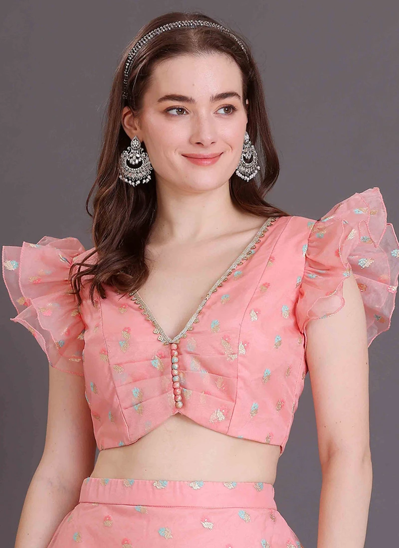 Pink Organza Jacquard Blouse Festive Wear 3 Pink Organza Jacquard Blouse Festive Wear - Image 3