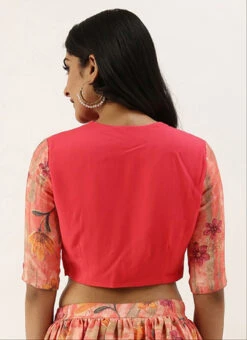 Pink Printed Rayon Jewel Neck Blouse Festive Wear 7 Pink Printed Rayon Jewel Neck Blouse Festive Wear -Indo Clothing Shop pink printed rayon jewel neck blouse BLBS02305271 b